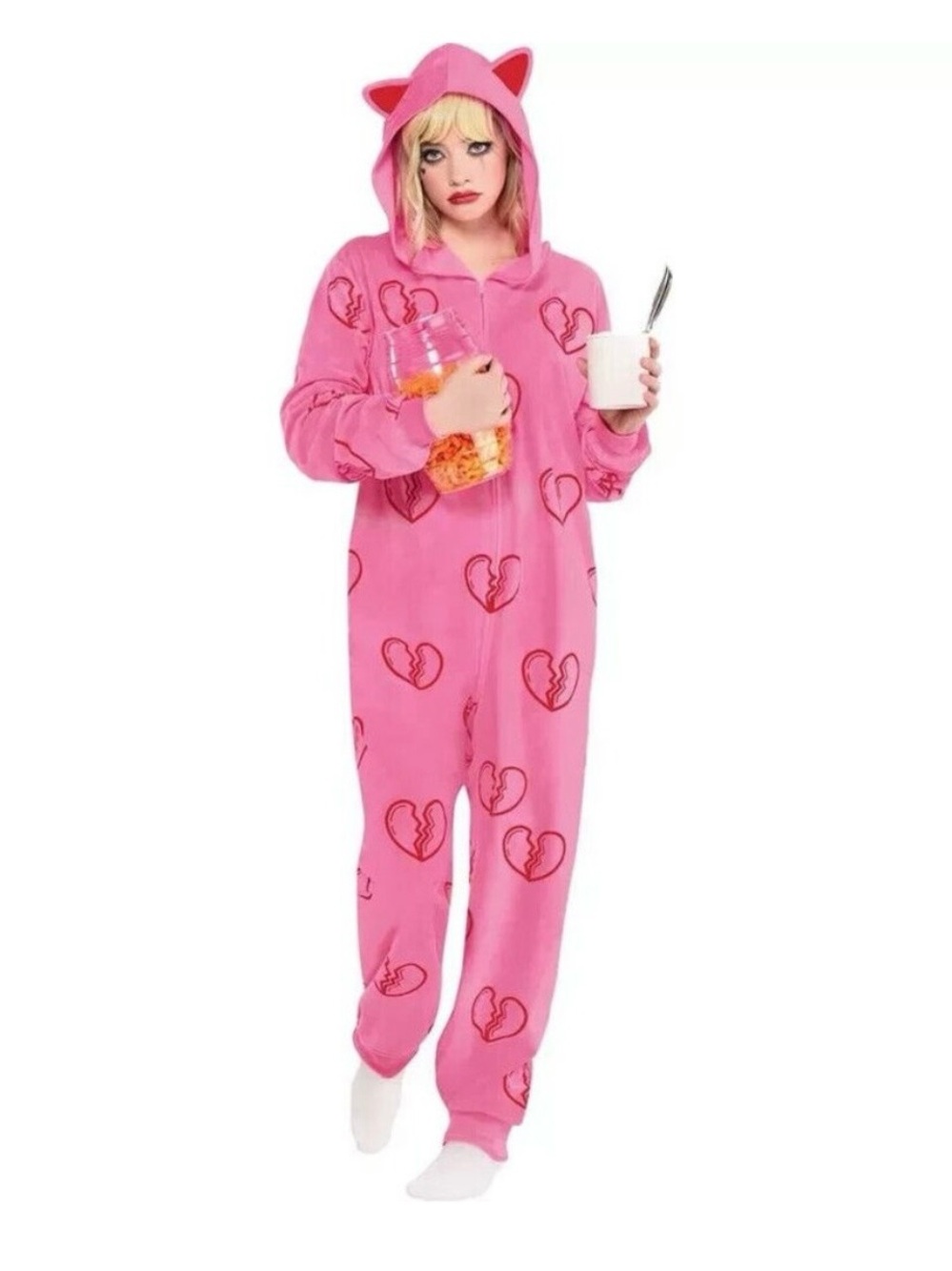 Pink Broken Heart Onesie Pajamas/Costume Harley Quinn